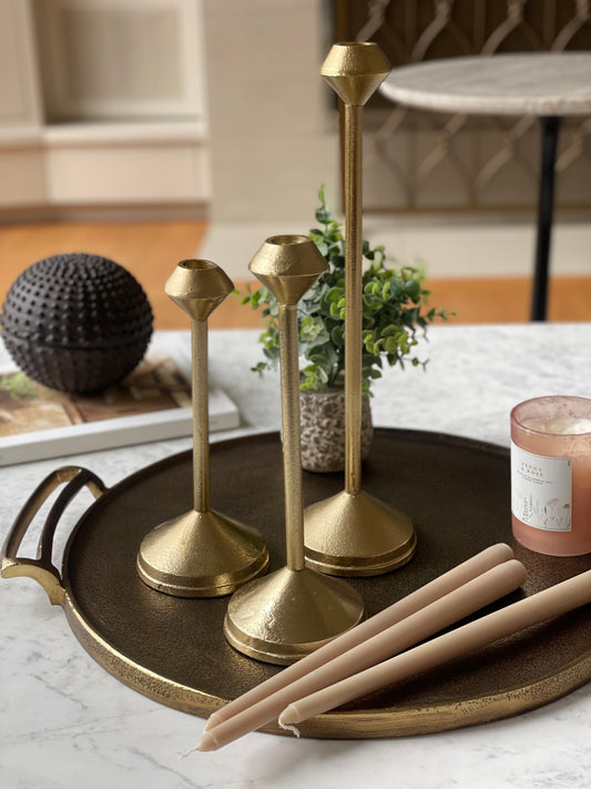 Poura Gold Aluminum Candle Holder Set of 3 Timeless Home Accent