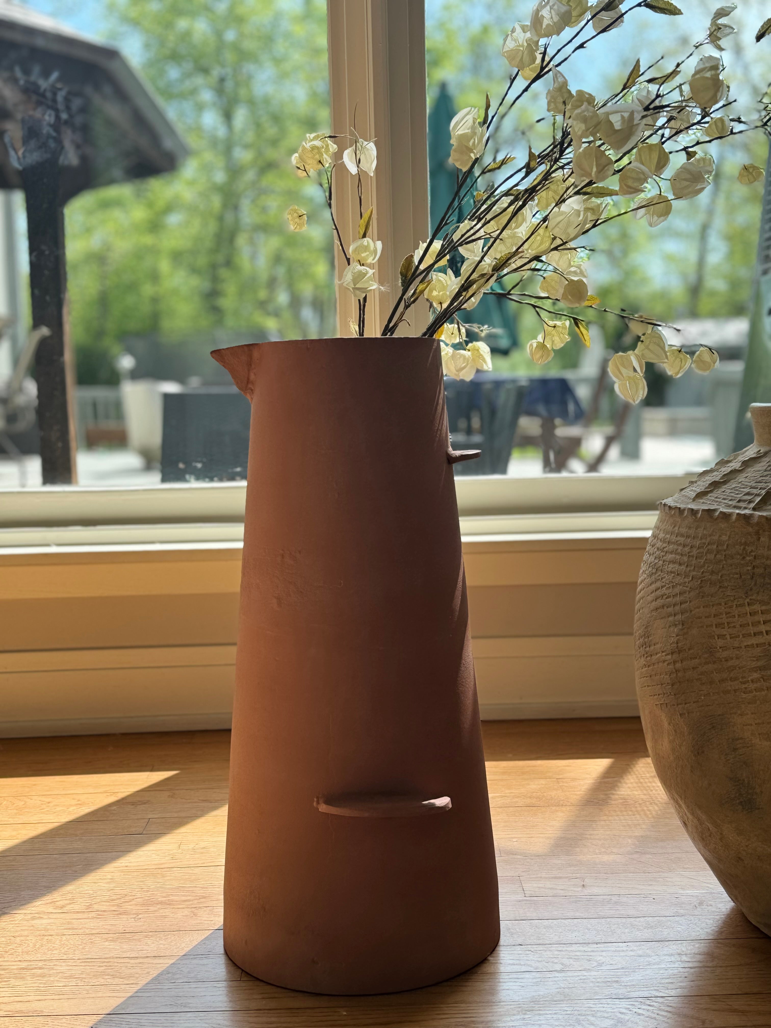 Evara Tall Pitcher Earth-Washed Terracotta Finish Modern Aluminum Vase