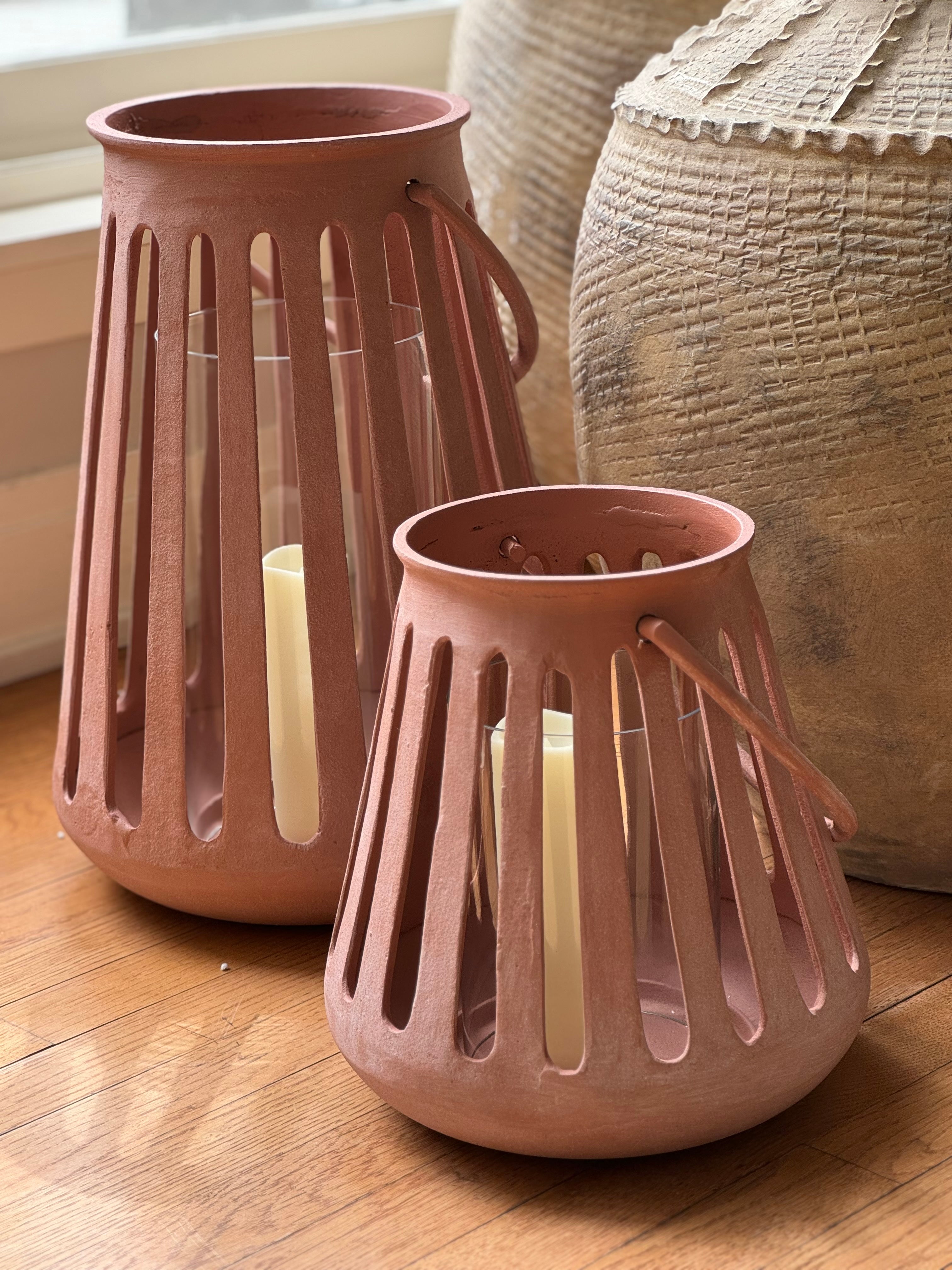 Auryn Rustic Washed-Finish Hurricane Lantern – Indoor Outdoor Porch Decor