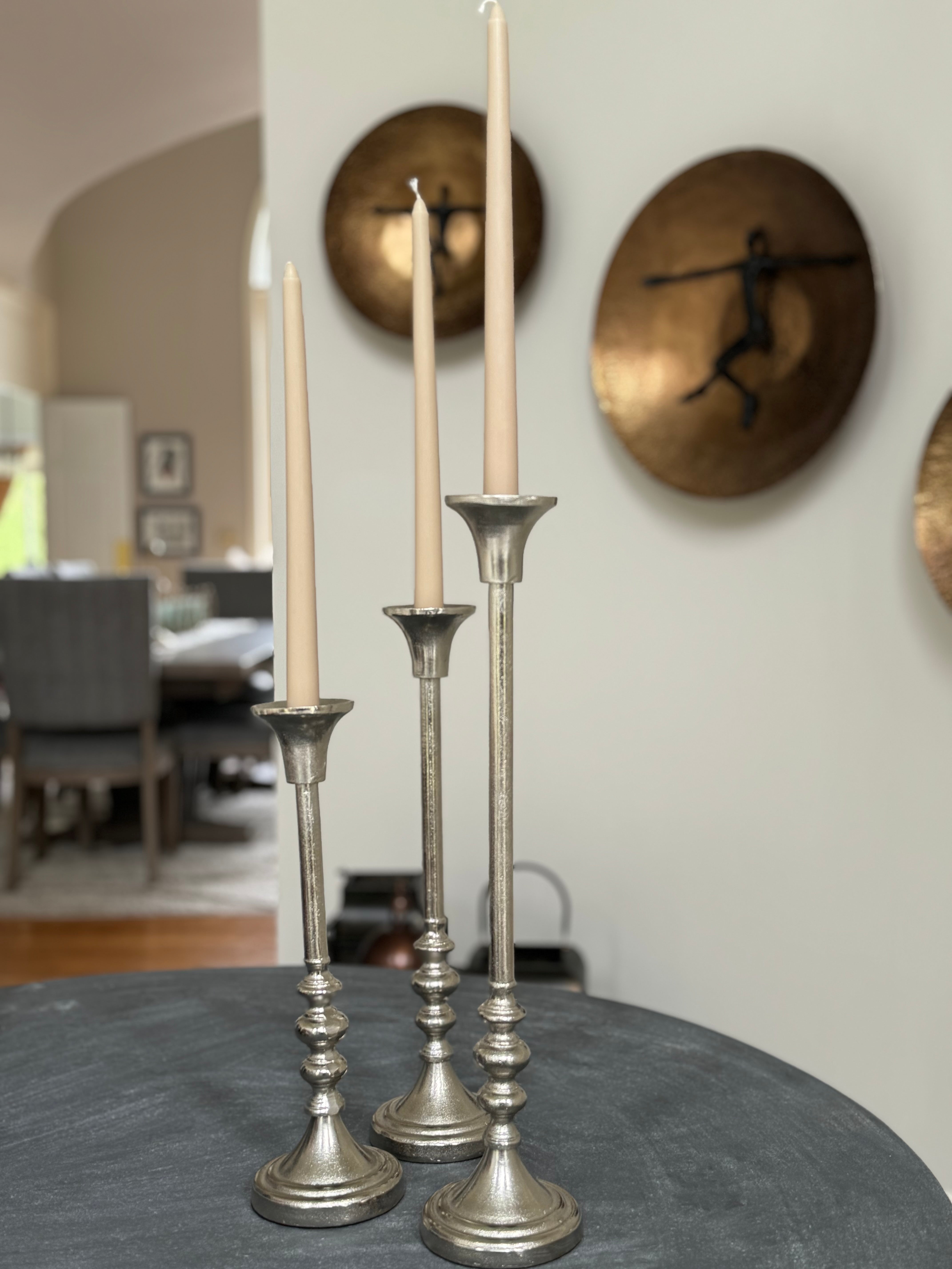 Eloria Elegant Aluminum Set of 3 Silver Candle Holder Set Timeless Luxury Accent