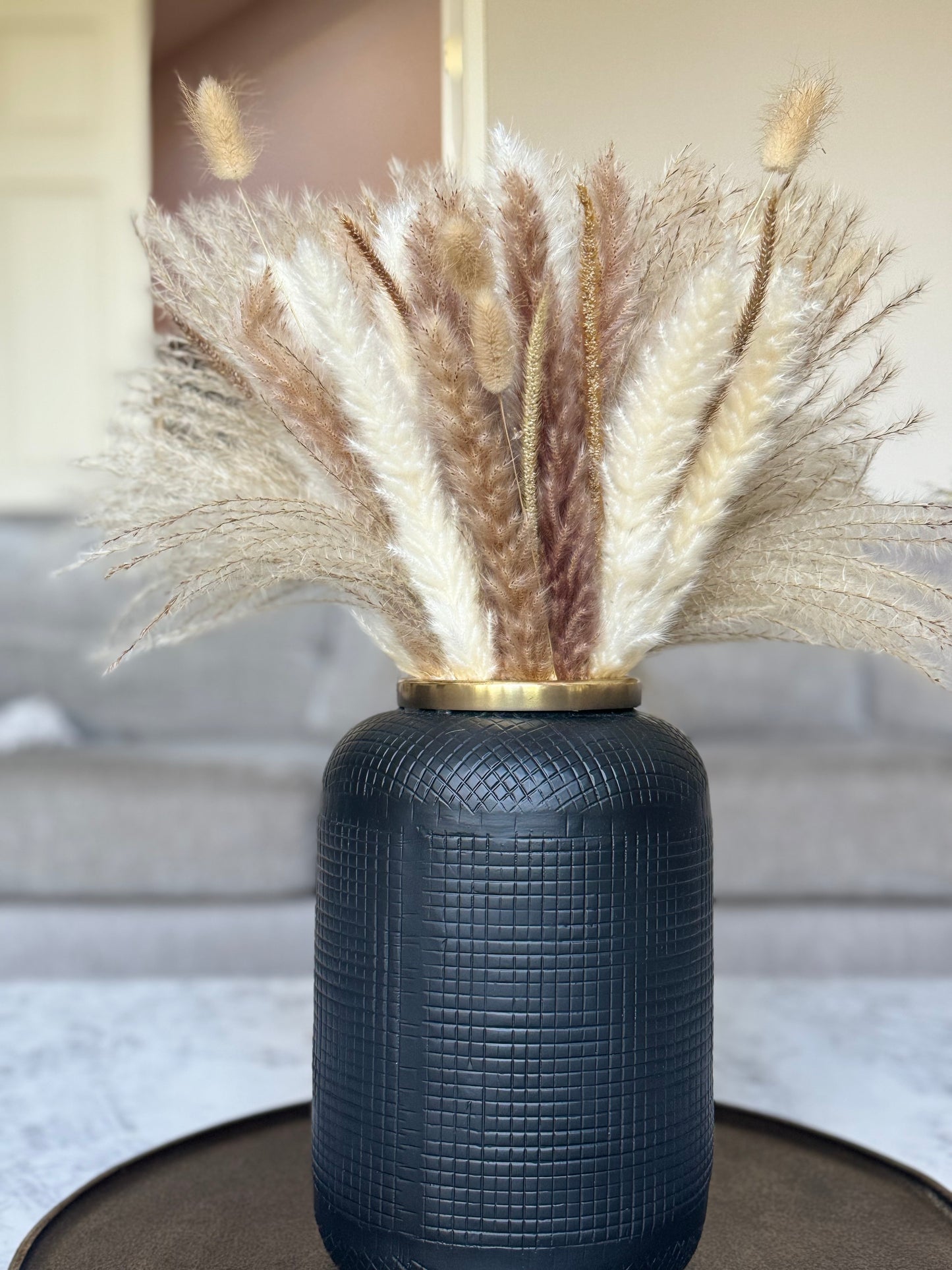 Aurum Modern Metal Black Flower Vase with Gold Rim