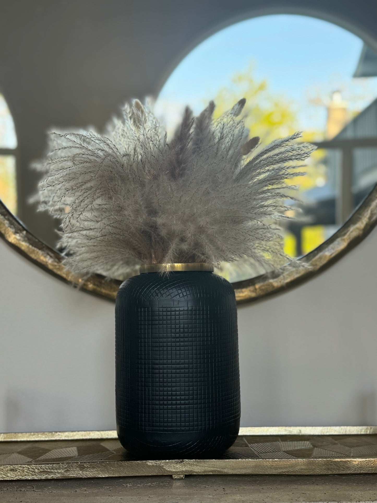 Aurum Modern Metal Black Flower Vase with Gold Rim