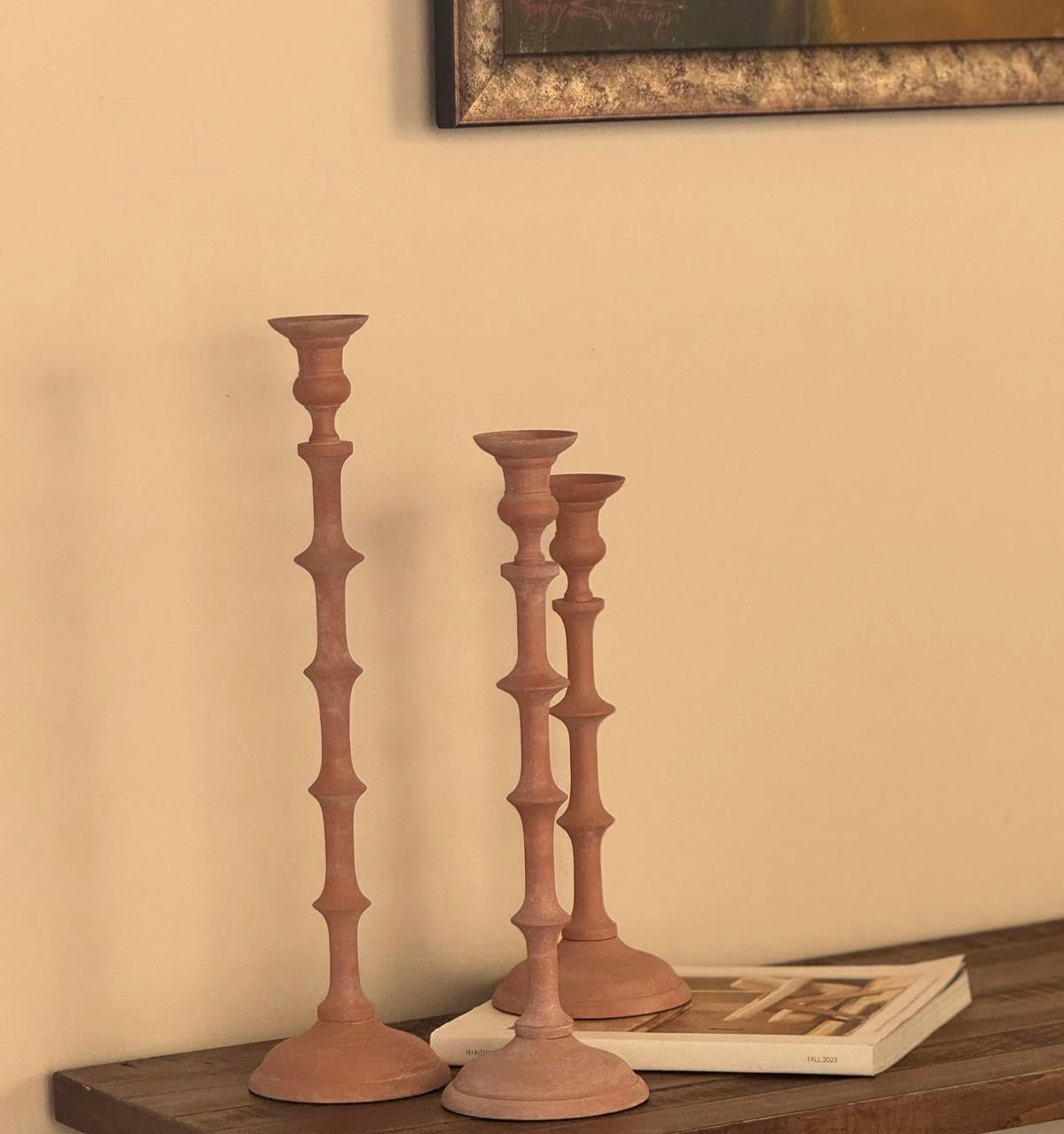 Terra Set of 3 Aluminum Candle Holders Rustic Terracotta-Look