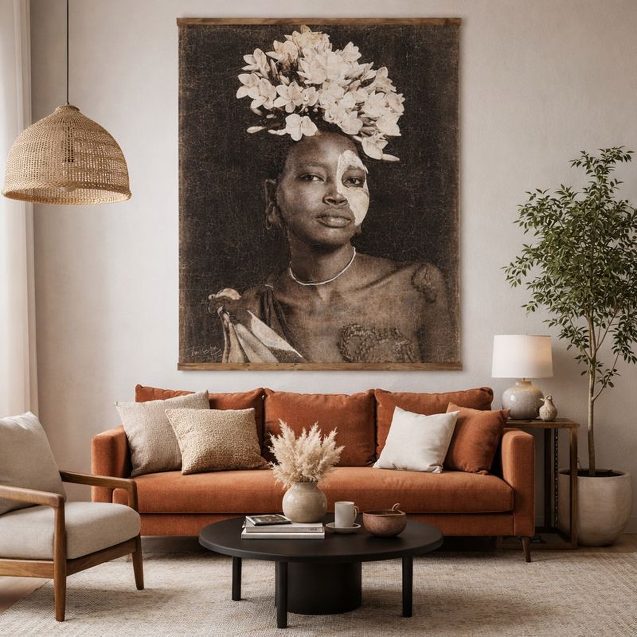 Floral Headdress Woman Portrait Wall Art – Farmhouse Décor