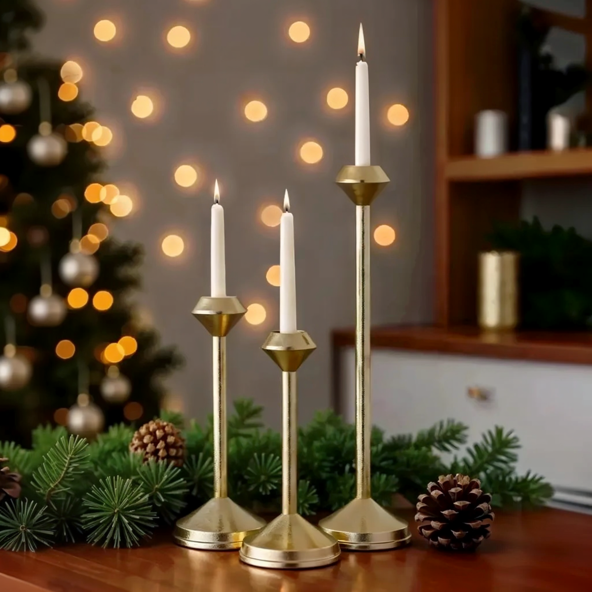 Lunare Elegant Metal Candle Holder Set of 3 Timeless Home Accent