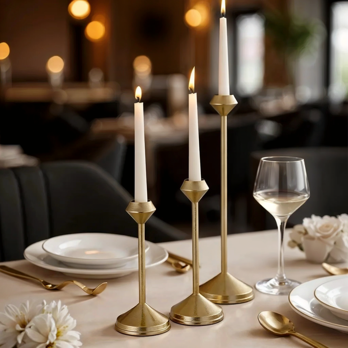Lunare Elegant Metal Candle Holder Set of 3 Timeless Home Accent