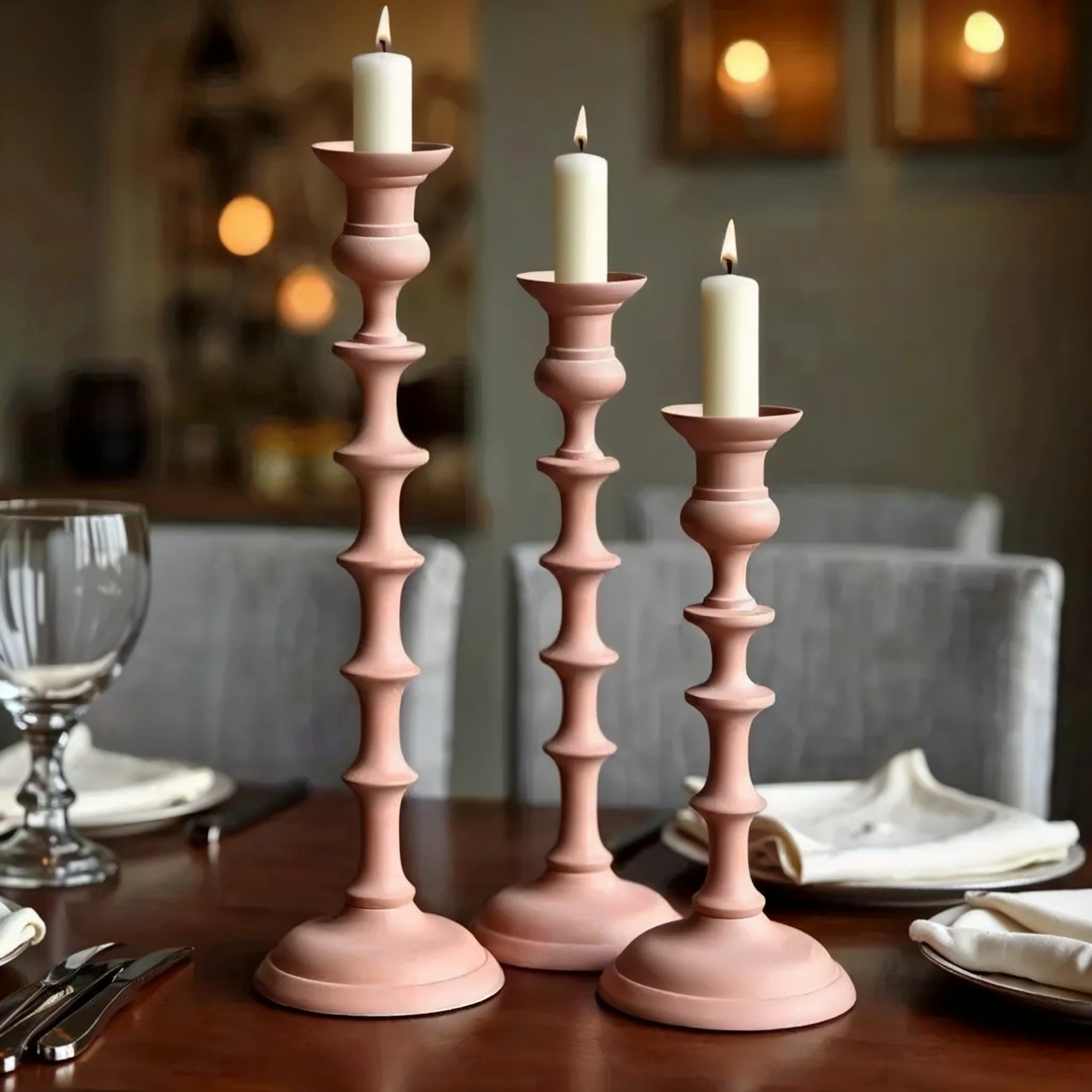 Terra Set of 3 Aluminum Candle Holders Rustic Terracotta-Look