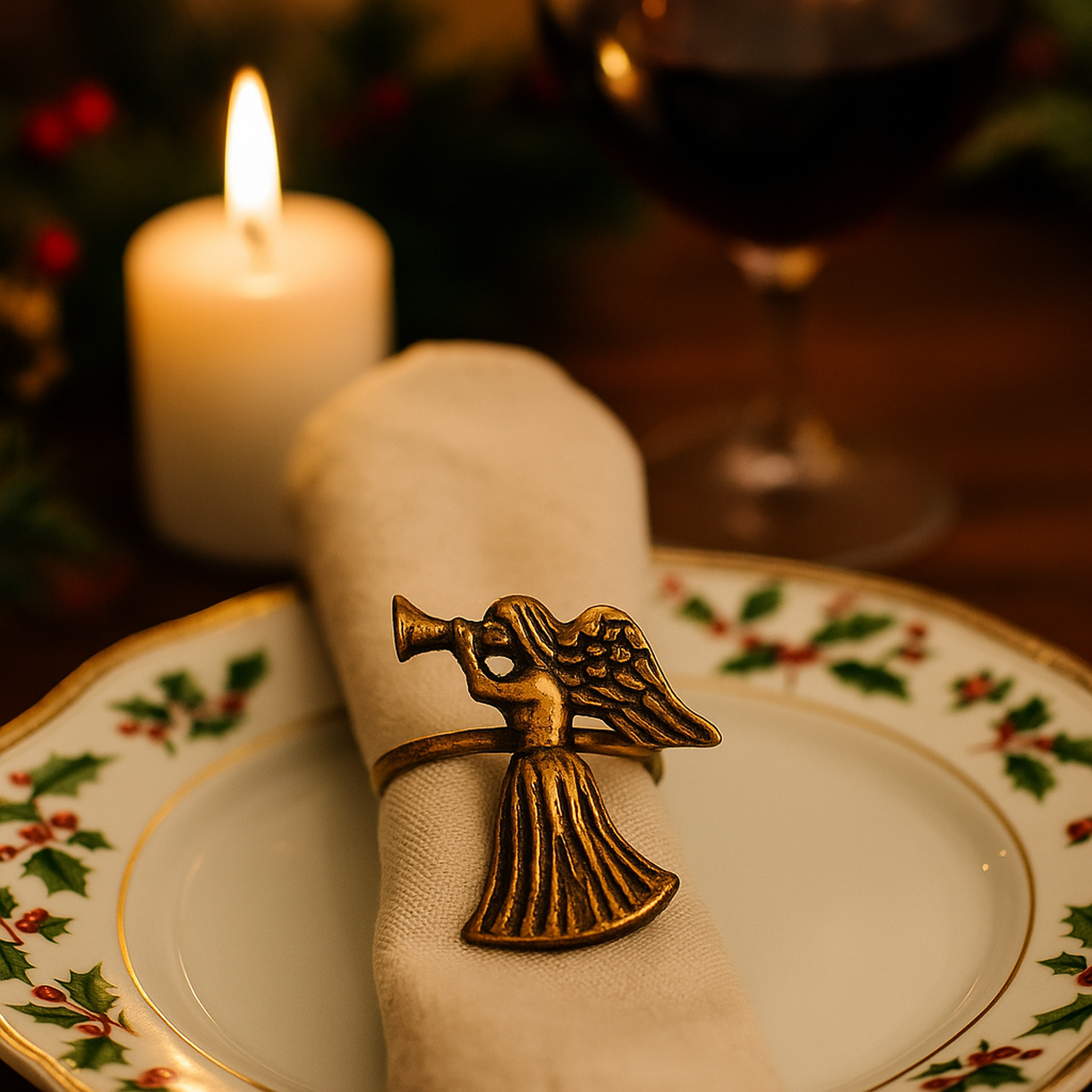 Antique Brass Fairy Napkin Rings – Elegant Metal Table Decoration (Set of 4)