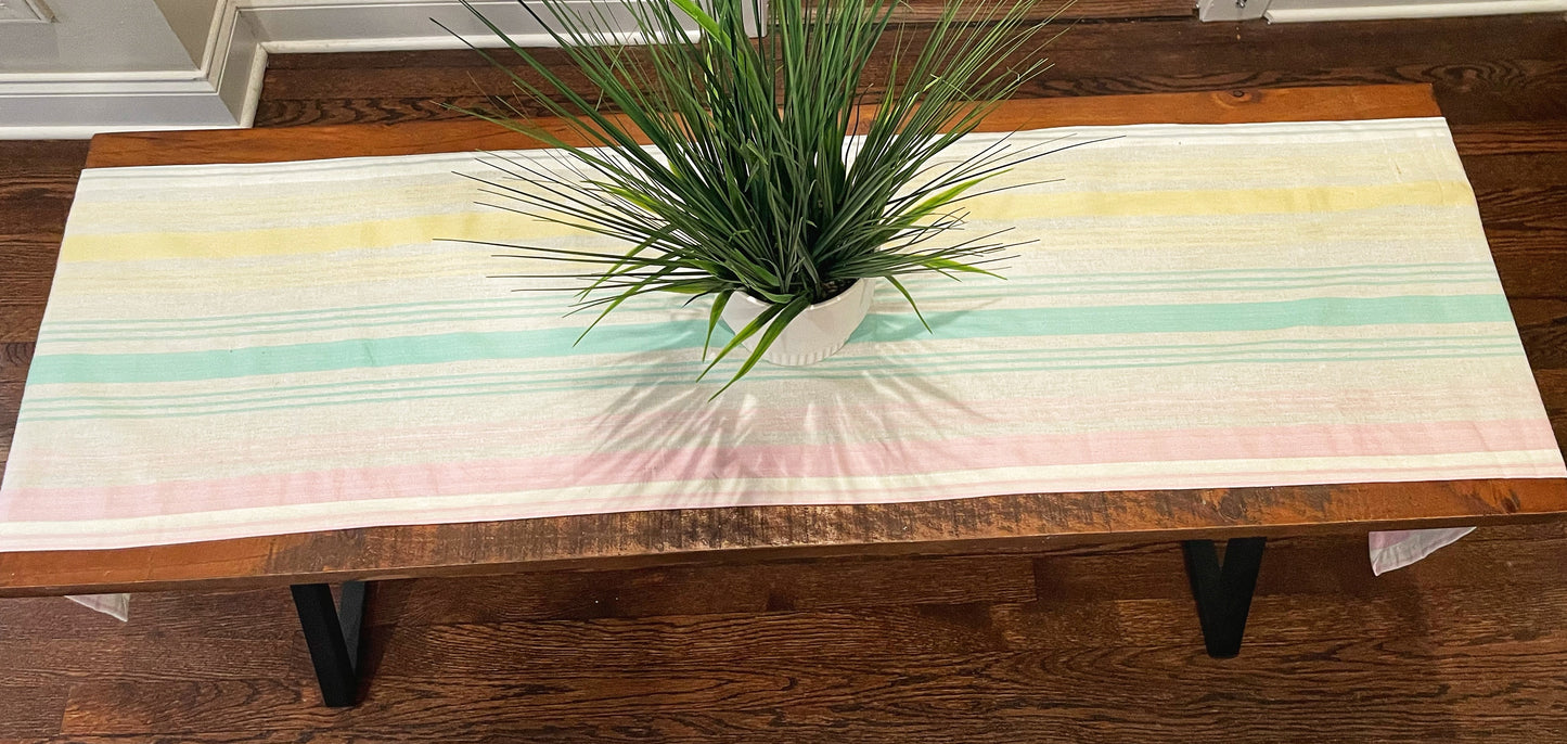 Peony Blue/Pink/Yellow Striped Seersucker Table Runner